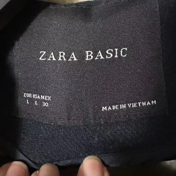 Zara Basic Women's Ladies Dark Blue Navy Wool Coat Jacket with Hood Size (L) - Picture 7 of 12